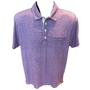 Men's Billy Reid Marled Burgundy White Stripe Slim Fit Short Sleeve Polo Large